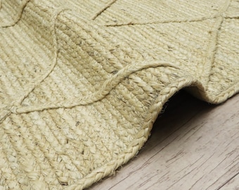 Hand Braided Jute Area Rug, Boho Geometric Fiber Carpet