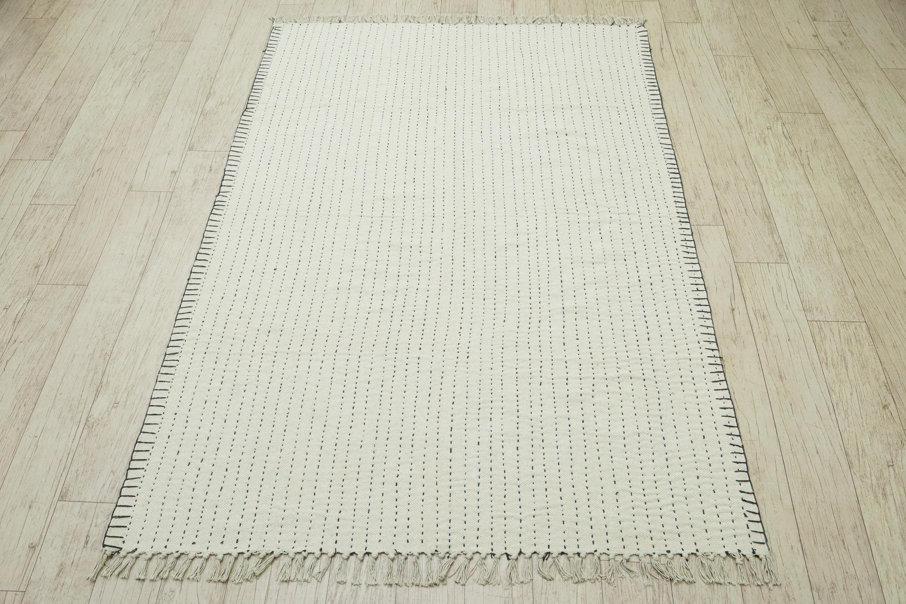 Cotton Area Rug Beige Kantha Work Design Rug Handmade Cotton Dhurrie ...