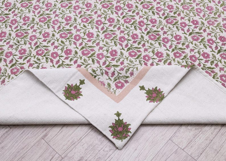Square Area Rug Green 3x3 5x5 8x8 ft Washable Cotton Rugs Kitchen Floor Carpet Indoor Outdoor Dhurrie, Hand Block Print Rug Square Yoga Mat