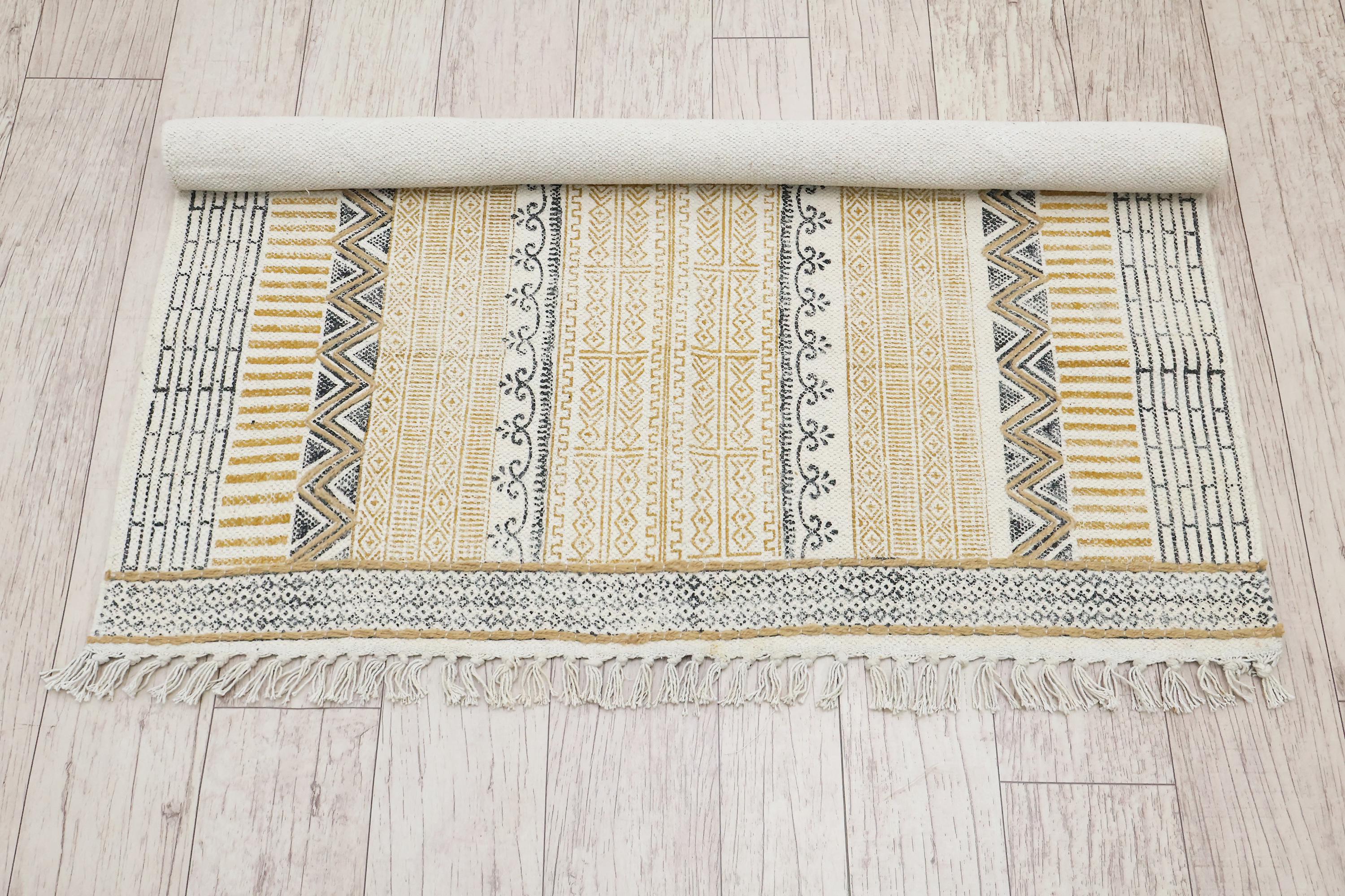 Square Woven Rug Bohemian Washable Rug Brown Cotton Rug Square Hallway ...