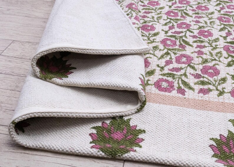 Square Area Rug Green 3x3 5x5 8x8 ft Washable Cotton Rugs Kitchen Floor Carpet Indoor Outdoor Dhurrie, Hand Block Print Rug Square Yoga Mat