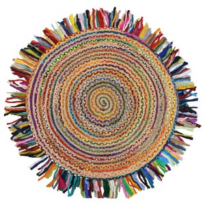 Beige Teppich, Chindi Baumwolle Jute Dhurrie, Geflochtener Teppich, Handgeflochtener Teppich, Juteteppich, Boho Teppich 100 x 100 x 150 cm