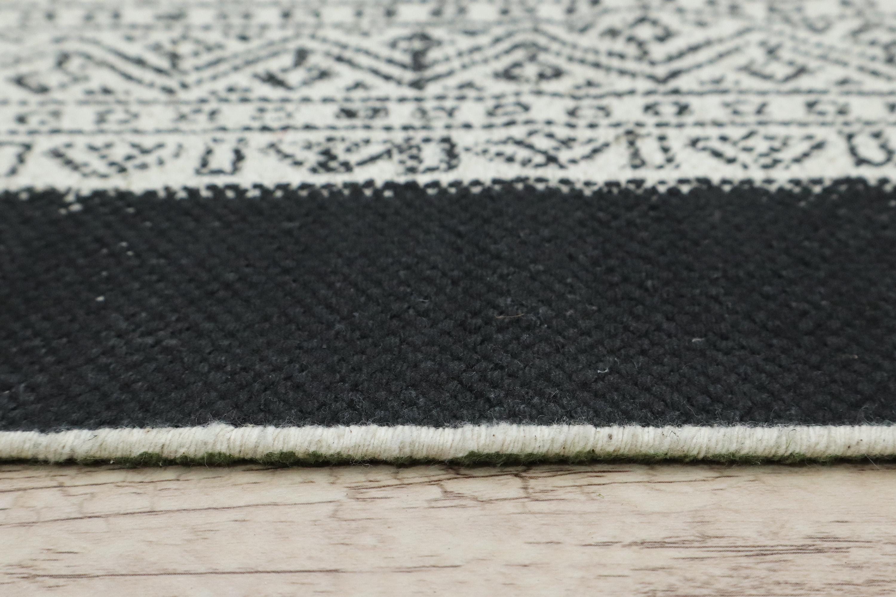 Hand Block Printed Cotton Rug - Black Beige Geometric Runner - Etsy