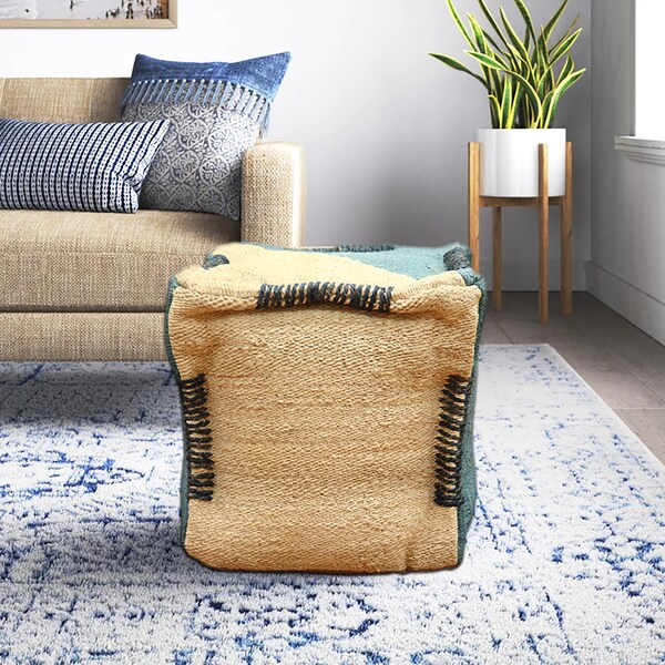 Housse de pouf en jute naturelle indienne 45,7 x 45,7 x 45,7 cm, tissée à la main, housse de pouf Bohomain, salon, chambre à coucher, housse