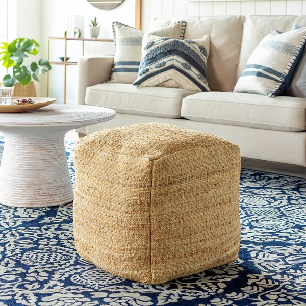 Natürliche Jute-Poufs für Wohnzimmer/Esstisch, Sitz-Pouf-Bezug, Fußhocker-Pouf-Hülle, Bohemian-Boden-Sitz-Pouf-Bezug