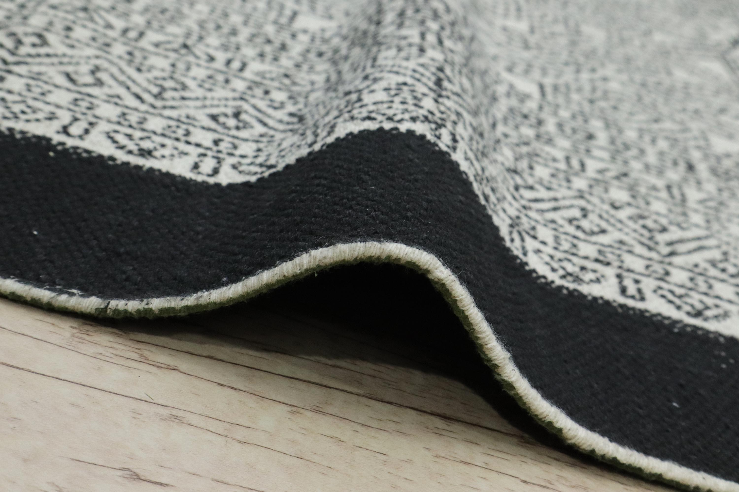 Hand Block Printed Cotton Rug - Black Beige Geometric Runner - Etsy