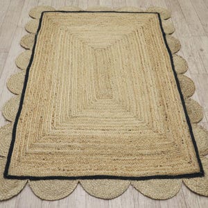 Indian Handmade Jute Rug, Beige & Black Natural Fiber Area Rug, Boho Farmhouse Runner for Dining Room, Living Room  Outdoor, 4x6 5x5 3x10 ft