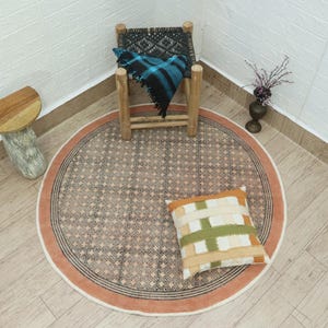 Round Area Rug Washable Cotton Rug Indian Hand Block Printed Rug Indoor Hallway Circle Rug Round Kitchen Floor Carpet for Bedroom Custom Rug