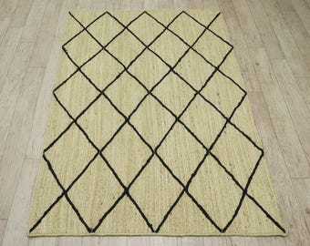 Indiano artesanal natural juta tapete trançado preto listrado yoga tapete boêmio corredor corredor área personalizada tapetes sala de estar
