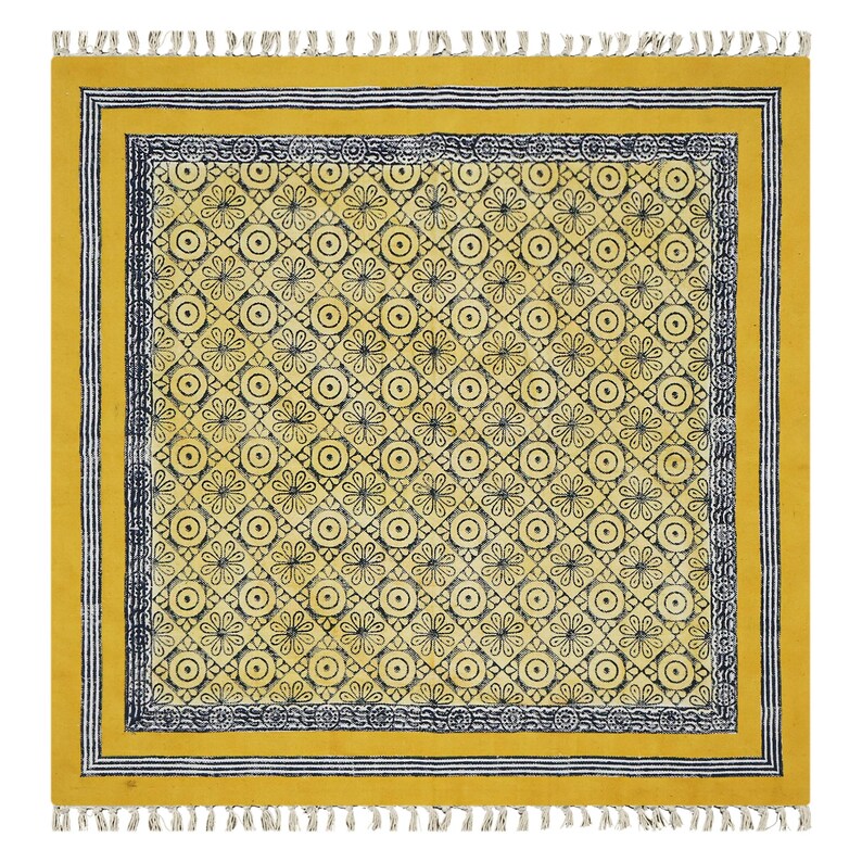 Square Area Rug Green 3x3 5x5 8x8 ft Washable Cotton Rugs Kitchen Floor Carpet Indoor Outdoor Dhurrie, Hand Block Print Rug Square Yoga Mat Custom Size Rug Handmade Cotton Rug, Large Square Rugs for Living Room, Bedroom, Dining Room