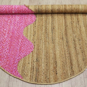 Natural Hand Woven Rug Jute Oval Rug Pink Chindi Area Rug Oval Braided Rug Bohemian Oval Carpet Kitchen Rugs Floor Mat Kilim Handmade Rug