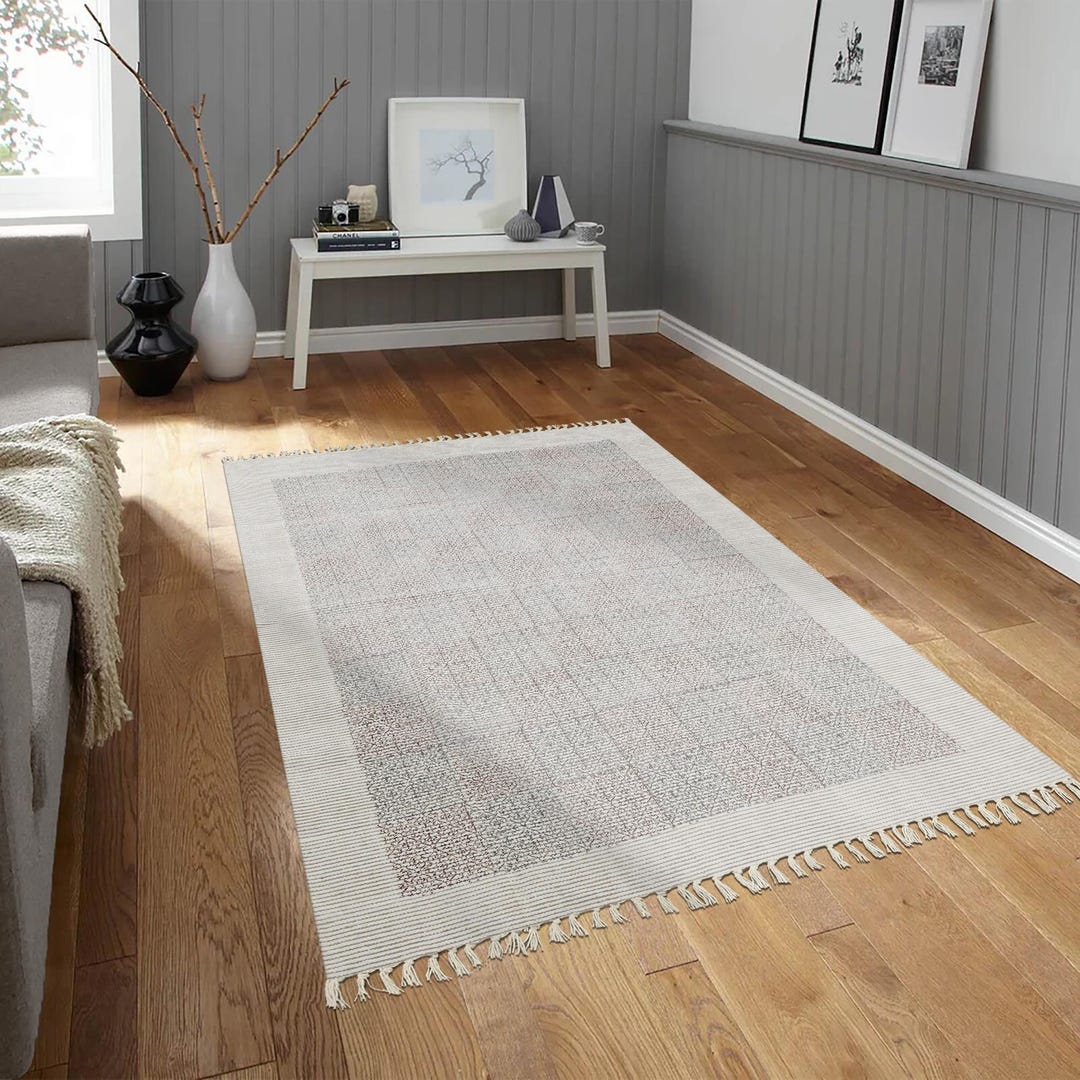 Block Patterned Rugs Handmade Block Print Cotton Rug: Beige Abstract Design - Etsy
