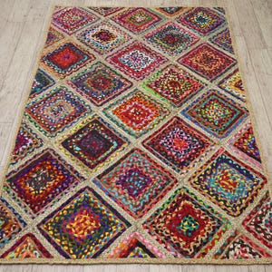 Handmade Chindi Cotton Runner, Hand Braided Jute Cotton Carpet, Bohemian kilim custom size rugs Multicolor rug, Colorful area rug home decor