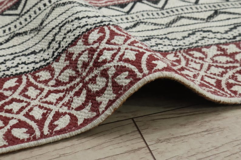 Handmade Cotton Dhurrie Rug, Block Printed Geometric Area Rug - Etsy