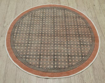 Round Area Rug Indian Hand Block Printed Rug Indoor Hallway Circle Rug Washable Cotton Rug Round Kitchen Floor Carpet for Bedroom Custom Rug