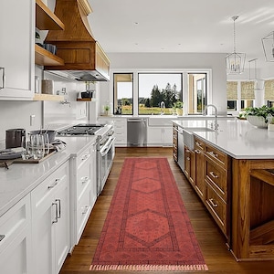 Runner Area Rug Washable Runner, Block Printed Cotton Rug Woven Boho Carpet for Large Hallway Stair, Kitchen Floor Runner, Custom Red Rug