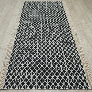 Handmade Cotton Runner, Kitchen Floor Carpet Hand Block Printed Area Rug Black Brown Cotton Rug Washable Cotton Stair Runner 3x10 5x10 4x15