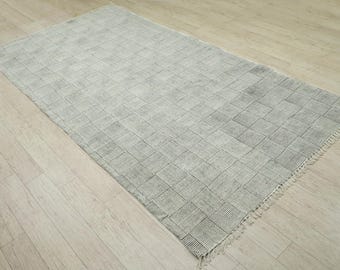 Hand Block Printed Cotton Runner Rug, Abstract Washable Dhurrie