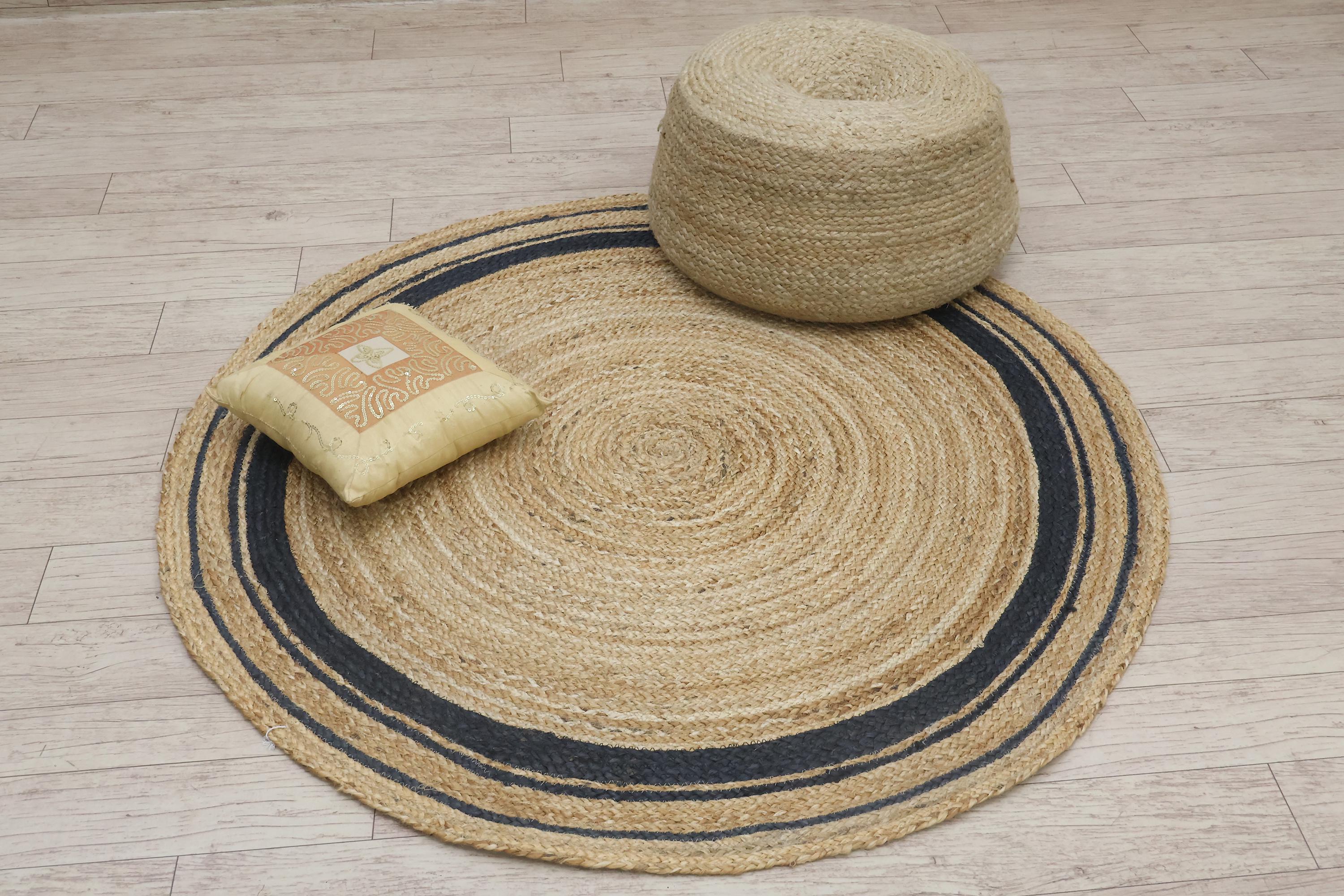 Hand Braided Jute Area Rug, Beige Black Border, Bohemian Style - Etsy