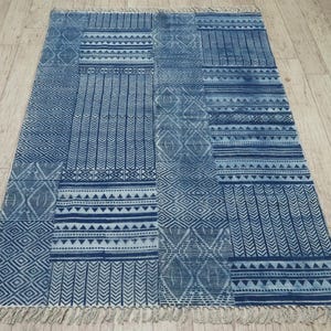 Blue Runner Rug, Cotton Area Rugs, Flat Weave Rug, Washable Rug, Large Rug, Living Room, Bohemian Rug, Custom Size 6x9, 6x6, 4x10 Feet Rug