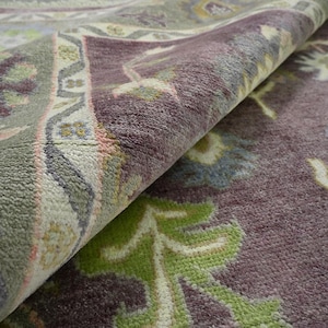 Tapis Oushak Violet, Floral en Médaillon en Laine Noué Main