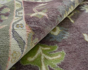 Purple Oushak Rug, Hand-Knotted Wool Floral Medallion
