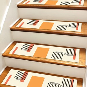 Retro 50s Geometric Stair Treads, Mid Century Modern Abstract Non-Slips Mats