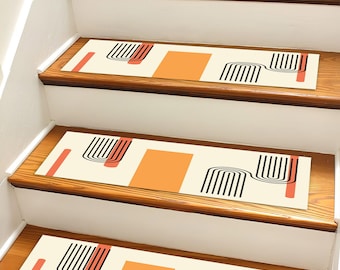 Mid Century Modern Stair Tread Rug: Boho Geometric Stair Decor