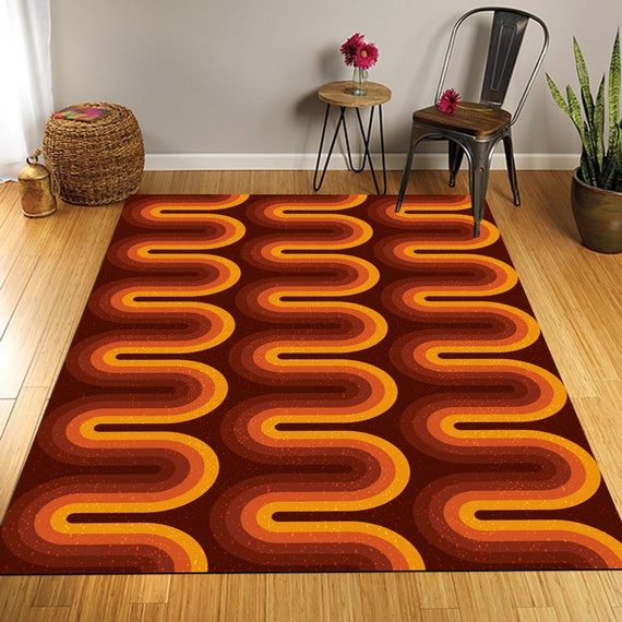 Groovy 70s Rug: Psychedelic Wavy Design
