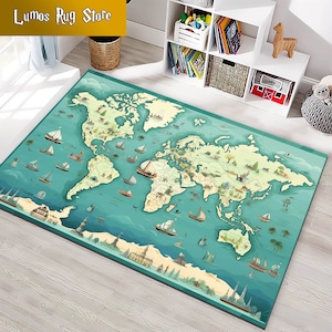 Handgeknüpfter Teppich, blauer Teppich mit Weltkarte, Berber Teppich, Weltkarte, Kelimteppich, Wohnzimmerteppich, Kinderzimmerteppich, Geschenkidee