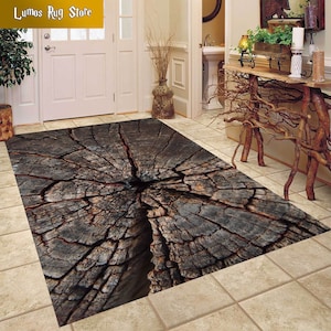 Tree Stump Wood Pattern Rug: Farmhouse Decor