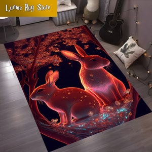 Bunnies Rug, Rabbit Rug, Bunny Rug, Animal Rug, Cute Rabbits Rug, Rabbit Lovers, Kids Room Rug, For Living Room Rug, Custom Rug, Gift Rug