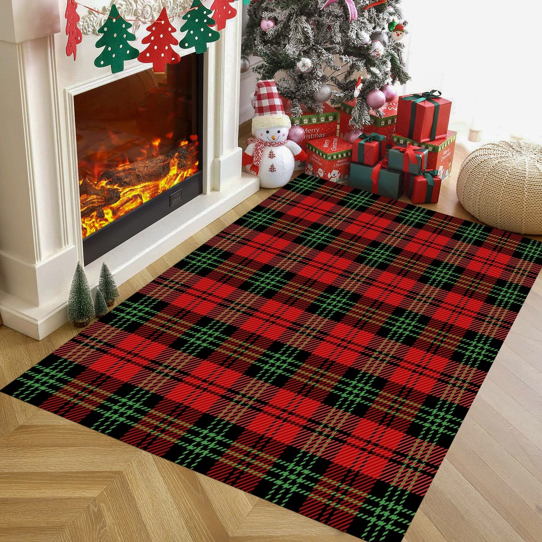 Ekose Christmas Plaid Rug, Non-slip Cotton Woven - Etsy