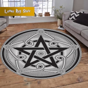 Pentagram Rug,Pentagram Round Rug,Gothic Pentagram Rug,Pentagram Decor Rug,Pentacle Symbol Rug, Star Rug,Pentagram Patterned Rug,Area Rug,
