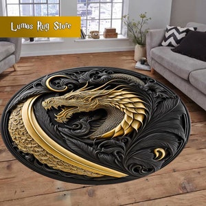 Dragon Round Rug, Dragon Rug, Mythological Rug, Decorative Rug, For Living Room Rug, Dragon Pattern Rug, Legandary Rug, Birthday Gifts