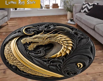 Alfombra redonda de dragón, alfombra de dragón, alfombra mitológica, alfombra decorativa, para alfombra de sala de estar, alfombra con patrón de dragón, alfombra legendaria, regalos de cumpleaños