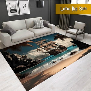 Pirate Ship Rug, Boat Rug, Vintage Pirate Ship Rug, Decorative Rug, Living Room Rug, Area Rug, Art Rug, Birthday Gifts, Non-Slip Rug