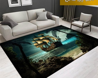 Vintage Piratenschiff Teppich: Rutschfester dekorativer Kunstteppich