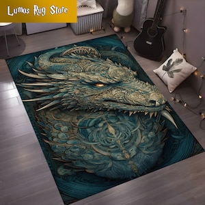 Dragon Area Rug: Mythological Pattern, Living Room Decor