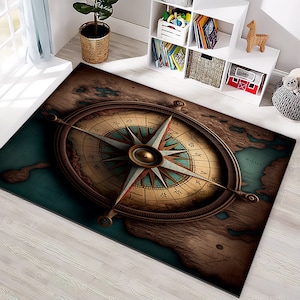Alfombra con brújula, alfombra con patrón de brújula, alfombra decorativa con brújula, alfombra con mapa, alfombra náutica, alfombra con brújula de regalo, alfombra con brújula 3D, alfombra para sala de estar, alfombra para habitación de niños