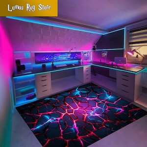 Alfombra de sala de juegos, alfombra con aspecto de neón, alfombra de deporte electrónico, alfombra de juego, alfombra de jugador, alfombra de sala de estar, regalo para juegos, alfombra personalizada, alfombra colorida de neón