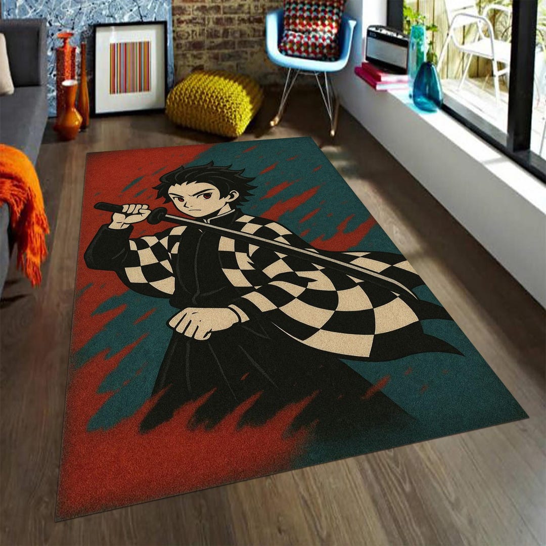 Anime Samurai Warrior Rug, Black White Kimono Design - Etsy