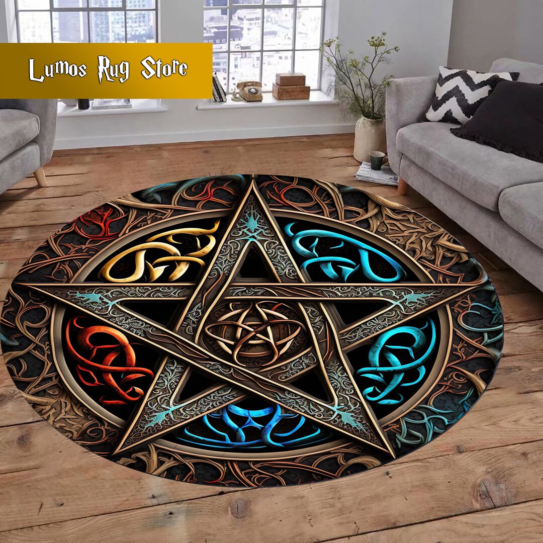 Round Gothic Rug Pentagram Round Rug: Gothic Star Patterned Area Rug - Etsy
