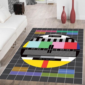 Tapete de TV retrô, tapete de teste de sinal, tapete de estilo retrô nostálgico, sala de cinema, tapete de sala de TV, tapete de pôster de TV dos anos 80, tapete multicolorido de TV, tapete de cartão de teste, tapete de teste de TV