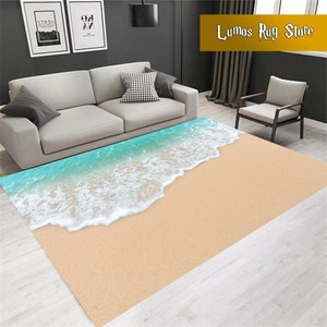 Beach Rug: Nautical Ocean Wave Design, Summer Home Decor