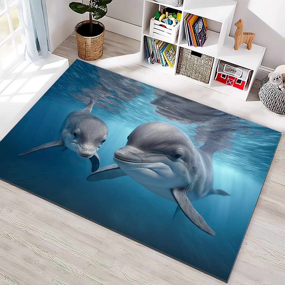 Dolphin Fish Rug, Sea Animal Rug, Nautical Decor, Gift Rug , for Living ...