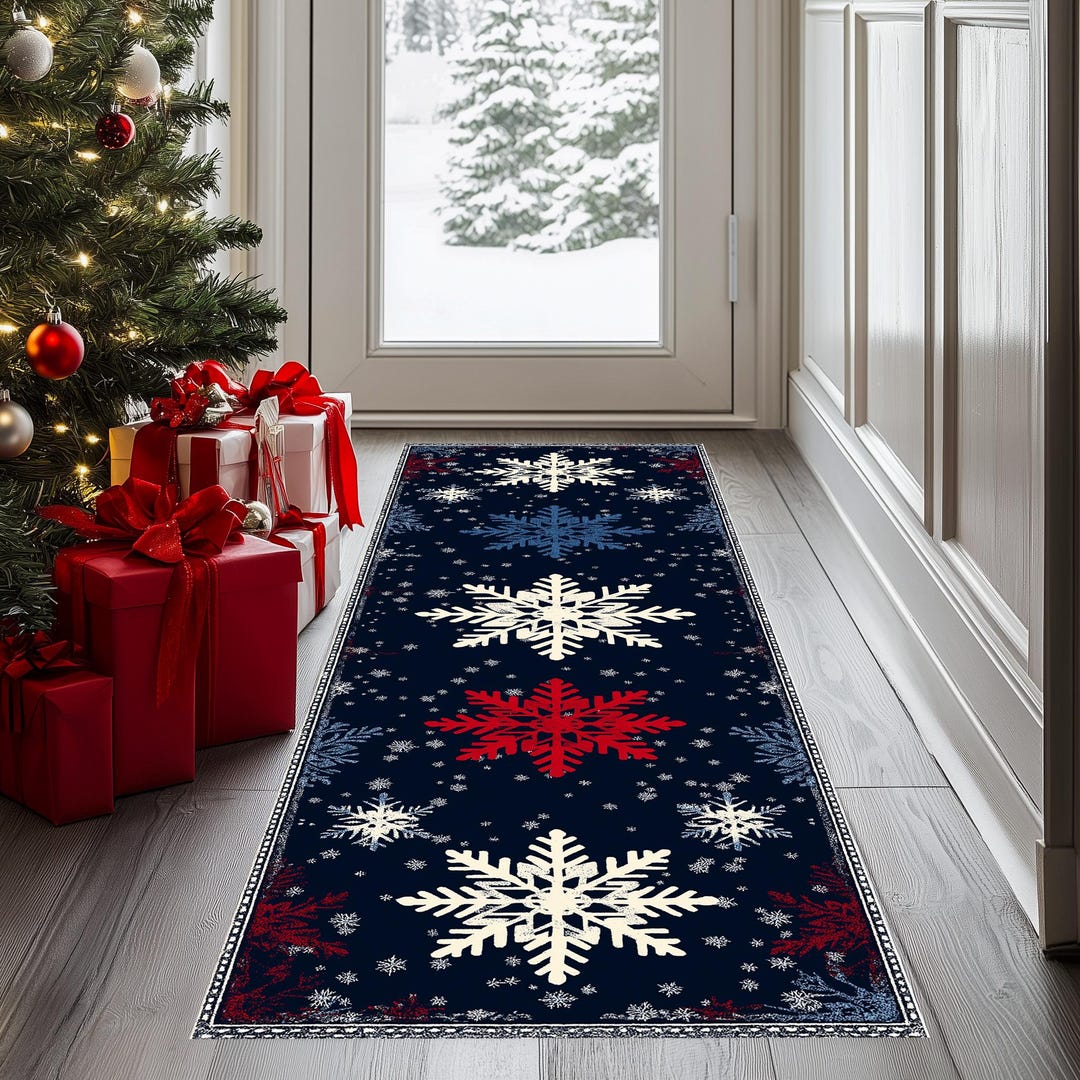 Snowflakes Rug,merry Christmas Runner,christmas Rug,christmas ...
