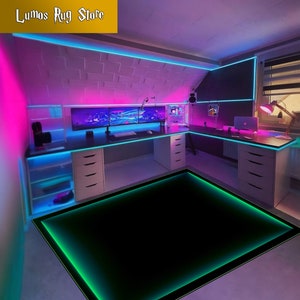 Alfombra de sala de juegos, alfombra con aspecto de neón, alfombra de deporte electrónico, alfombra de juego, alfombra de jugador, alfombra de sala de estar, regalo para juegos, alfombra personalizada, alfombra colorida de neón