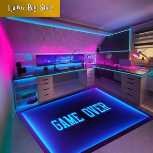Alfombra de sala de juegos, alfombra con aspecto de neón, alfombra de deporte electrónico, alfombra de juego, alfombra de jugador, alfombra de sala de estar, regalo para juegos, alfombra personalizada, alfombra colorida de neón