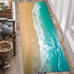 Beach Wave Runner Rug: Nautical Ocean View, Non-Slip Cotton